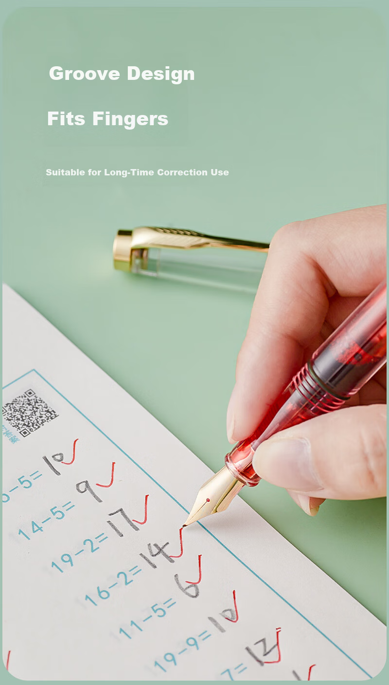 Liupintang Teacher Correction Fountain Pen Red Ink Large Capacity Bent Nib Calligraphy Pen for Grading Homework Adult Bent Tip Red Ink Correction Pen Hard Pen Calligraphy Practice 9
