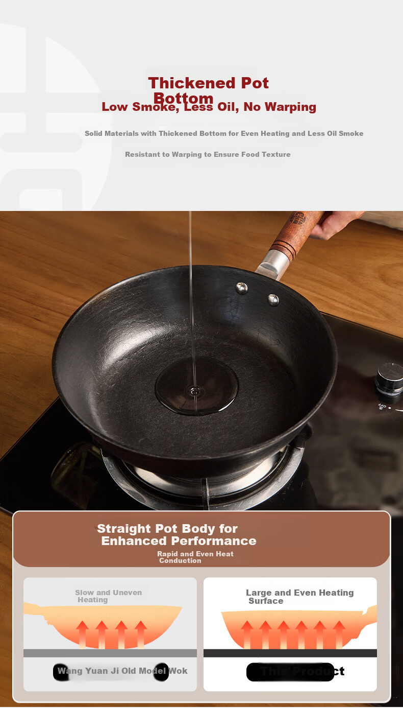 Wang Yuan Ji Cast Iron Deep Frying Pan Non-Coated Stir-Fry Skillet Induction Gas Stove Non-Stick Small Iron Pan 26cm 6