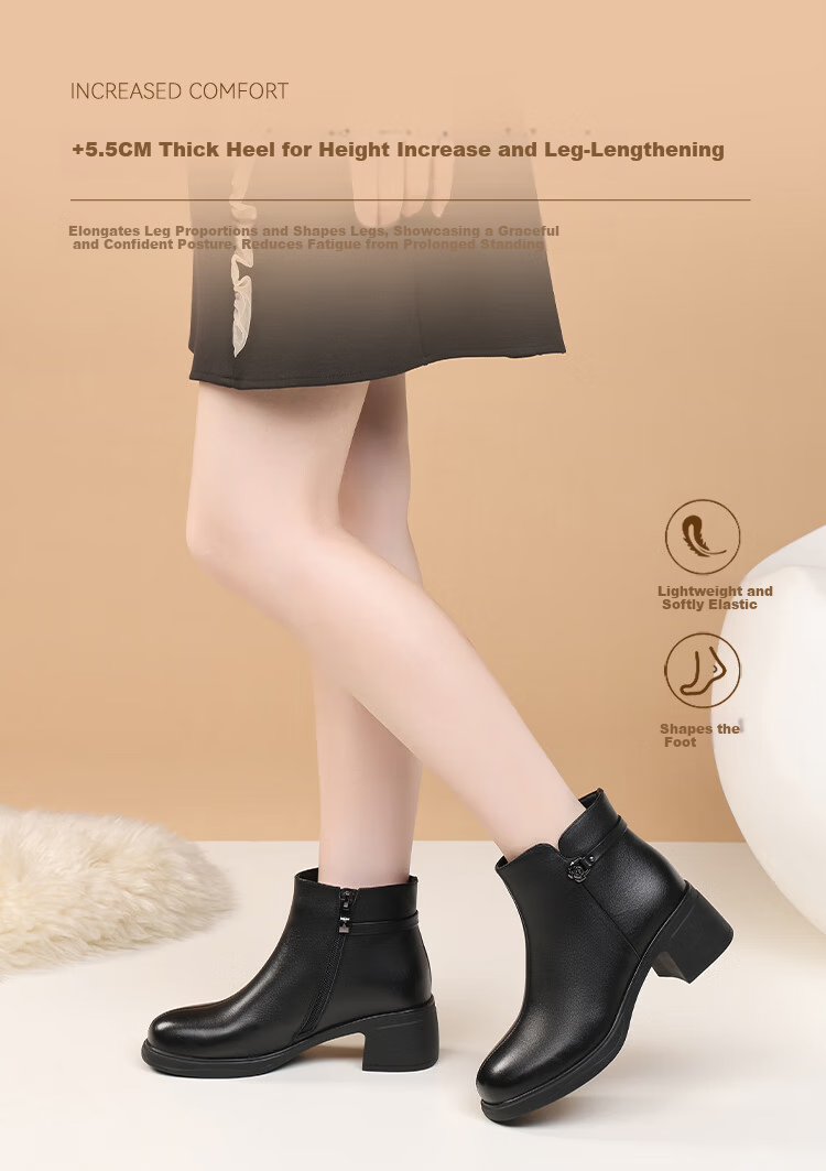 Red Dragonfly Women's Winter Fleece-Lined Warm Short Boots, Mom Boots, Chunky Heel, Versatile Soft Sole Cotton Boots WTC457601H Black Size 36 3