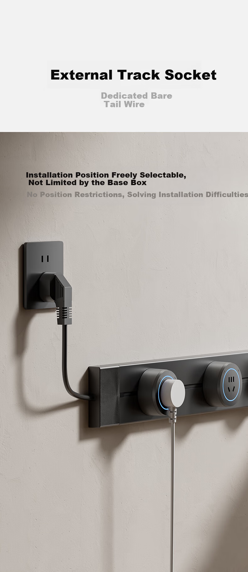 CHIGO Track Socket with Cable Kitchen Bedroom Surface Mounted Portable Power Track Extension Socket Board Wall-mounted Rail Socket 80cm Track + 4 Five-hole Outlets Black 5