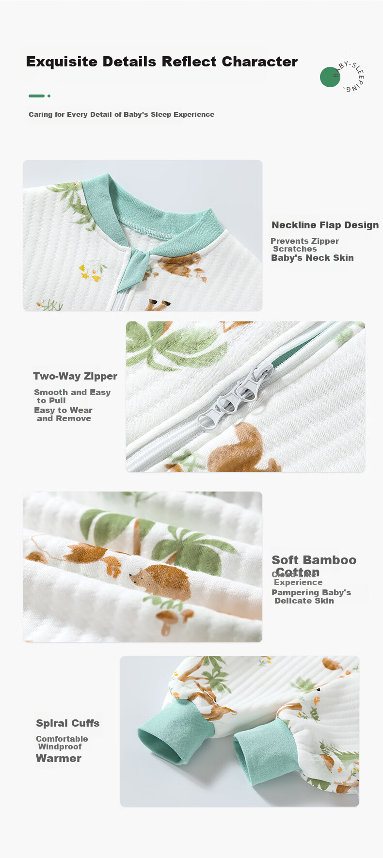 Baby Sleeping Bag Spring and Summer Children's Anti-Kick Bamboo Cotton Air Layer Leg-Separated Sleep Sack Deer Pattern Size 80 8