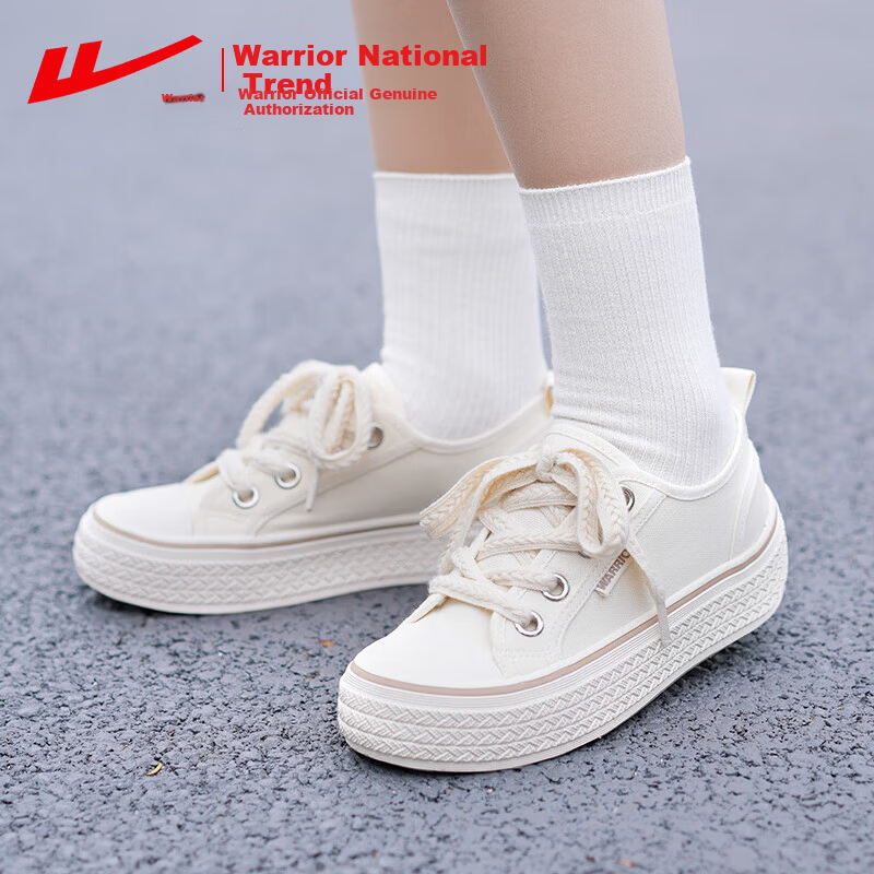 Warrior Official Women's Canvas Shoes 2026 Summer New Breathable Outdoor Casual Shoes Beige Size 35