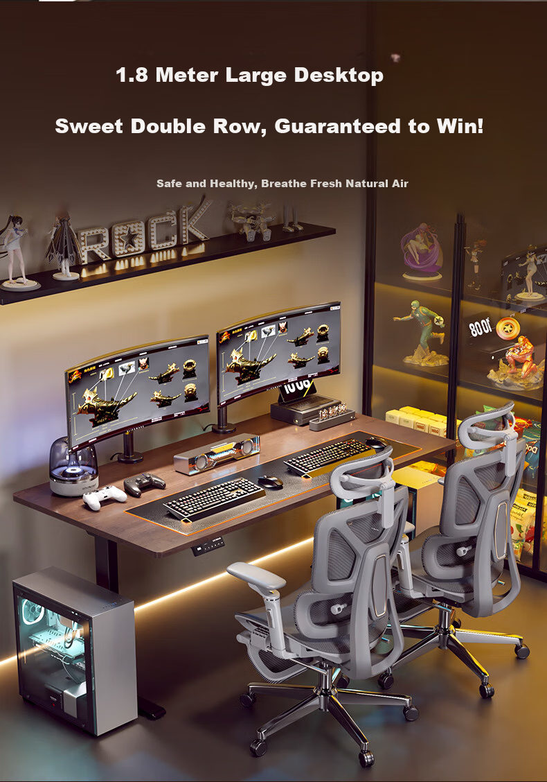 Loctek Black Warrior PRO Dual Motor Solid Wood Electric Adjustable Gaming Desk 1.4m Rubberwood 14
