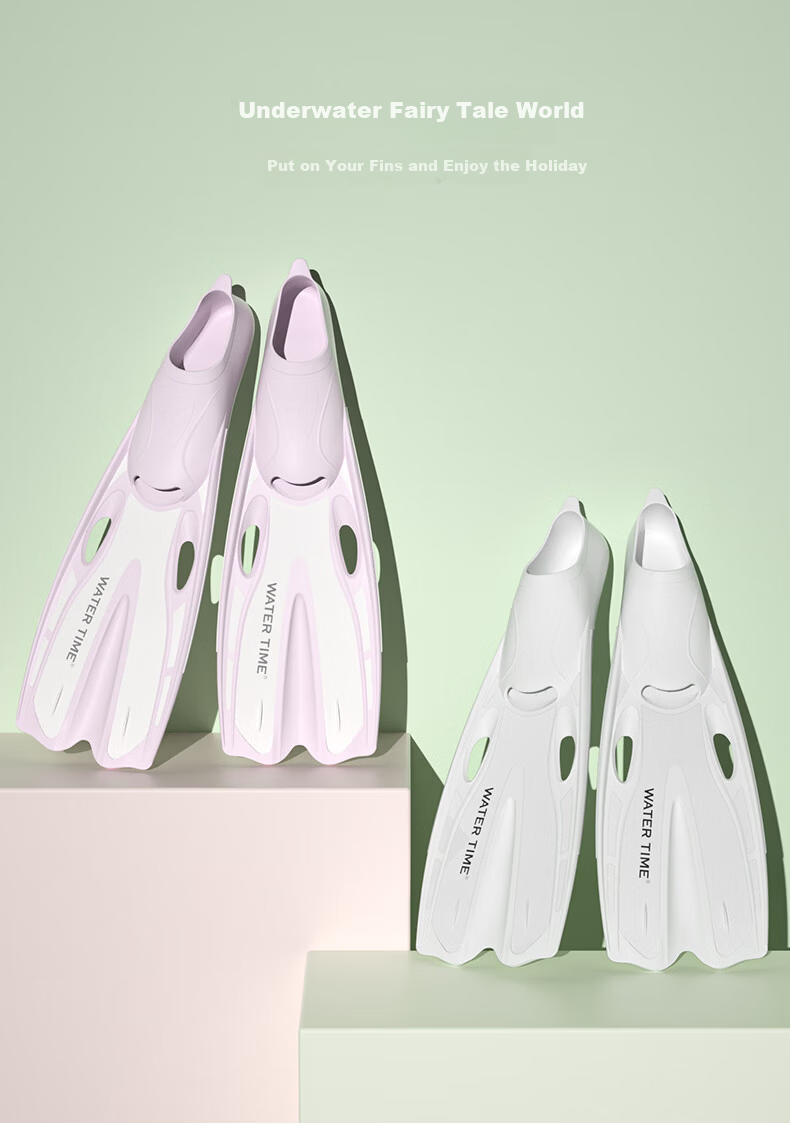 WATERTIME / Shuichuan Diving Fins Snorkeling Freediving Long Fins for Men and Women Swimming Flippers Diving Equipment Off-White M 1
