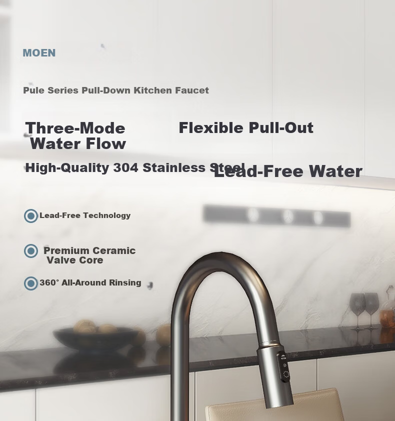 MOEN Gunmetal Kitchen Faucet Pull-Out Rotatable Multi-Function Splash-Proof 13350 1