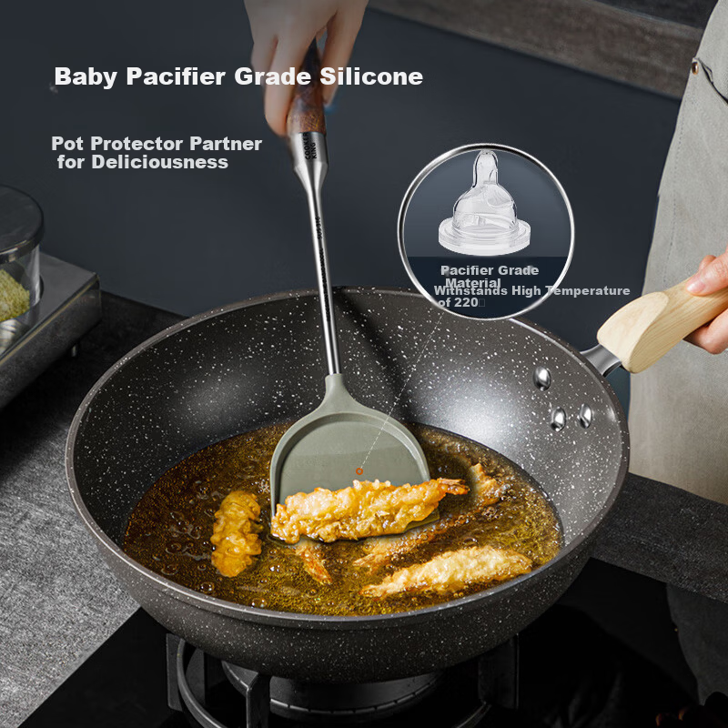 Chui Da Huang Rosewood Silicone Spatula for 316 Stainless Steel Non-stick Pan, Stir-fry Pan, and Frying Pan