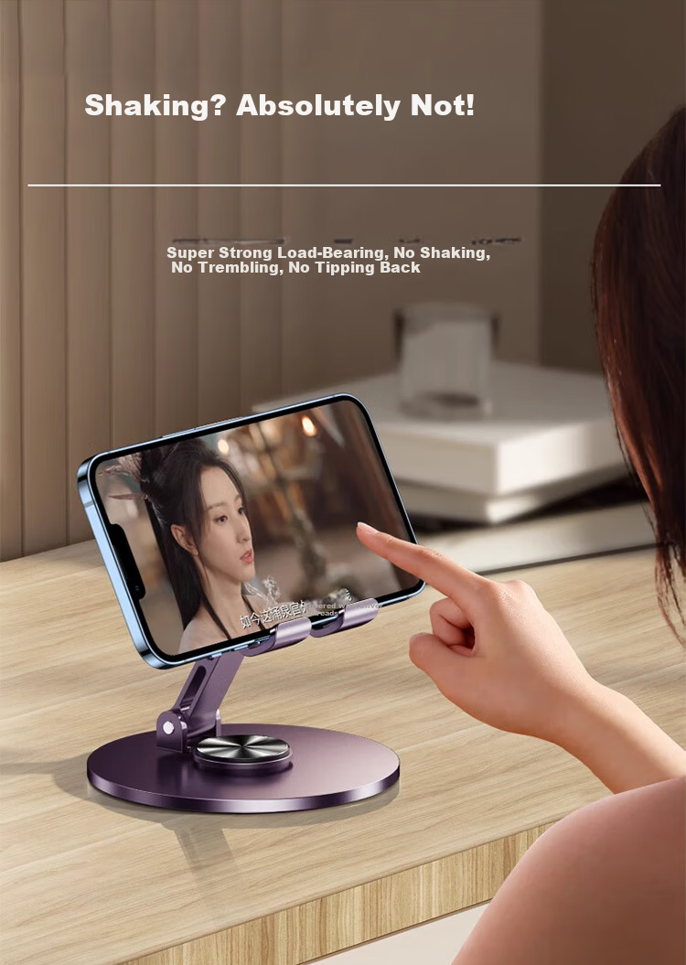 BZBC Upgraded Carbon Steel Desktop Phone Stand Full Metal 360° Rotatable Foldable iPad Tablet Stand Portable Bedside Lazy Live Streaming Online Class Study Watching Series 5