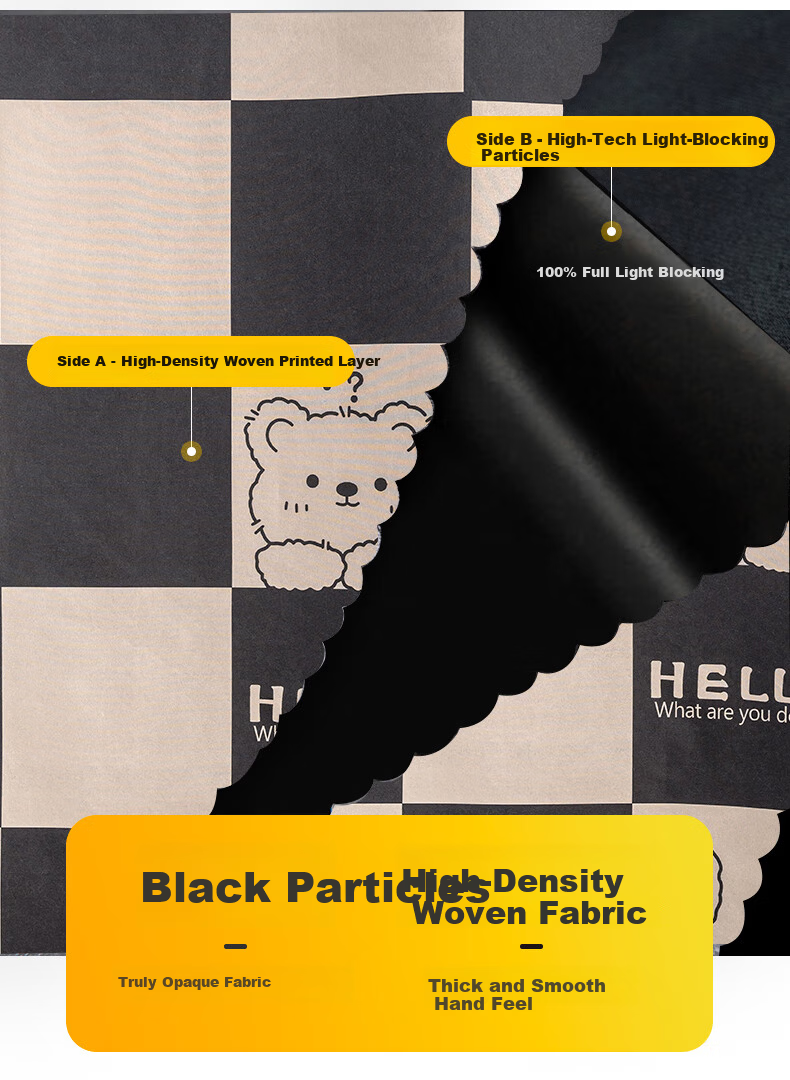 Mengshina Dormitory Bed Curtain Lower Bunk U-Shaped Track Strong Light-Blocking Student Curtain Black Check Bear / 2 Panels + Bed Valance 15