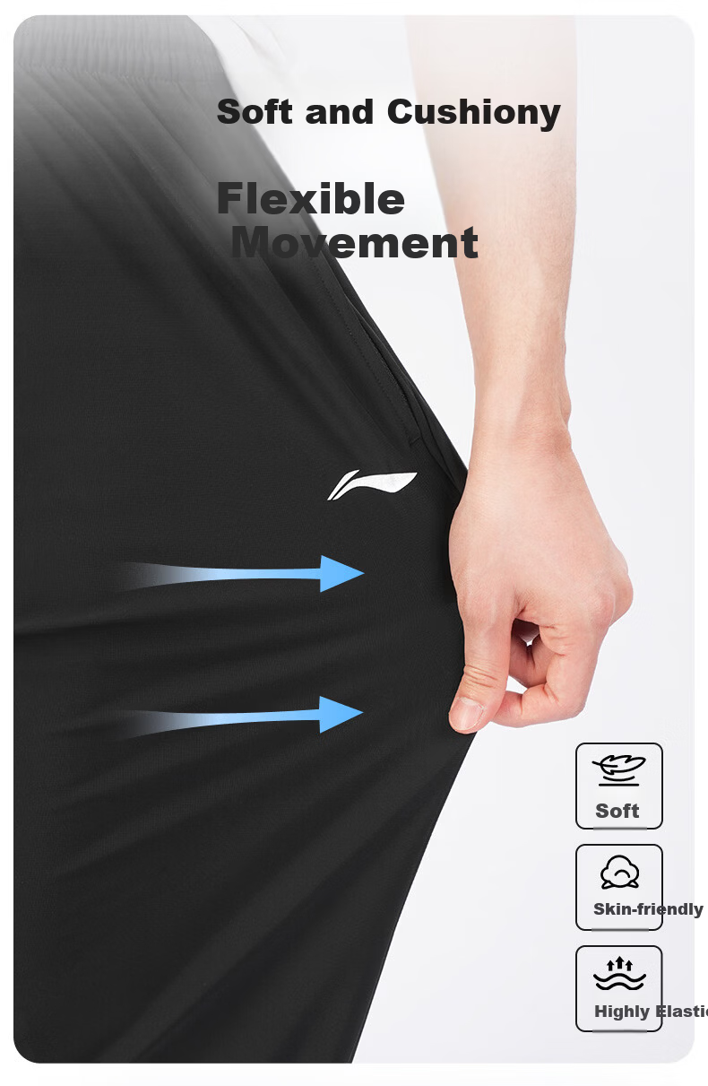 Li-Ning Men's Sports Pants, Summer Quick-Dry Breathable New Thin Ice Silk Climbing Martial Arts Pants, Elastic Waist Straight-Leg Two-Way Wear 12