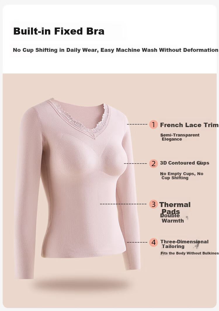 Ordifen Women's Thermal Underwear with Chest Pad, Anti-Mite Wool and Silk Autumn Top and Bottom Set, Winter Heat Retention Base Layer, Size M 1
