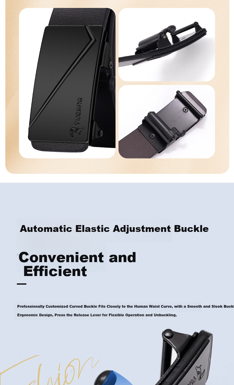 Woodpecker Men's Genuine Leather Ratchet Belt Automatic Buckle Simple Fashion Waistband Gift for Boyfriend Husband Father Dad 5