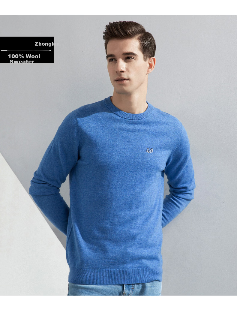 Hengyuanxiang 100% Wool Sweater, Autumn And Winter Round Neck Knit Pullover, Thin Men's Sweater, Medium Gray, L(175) 17