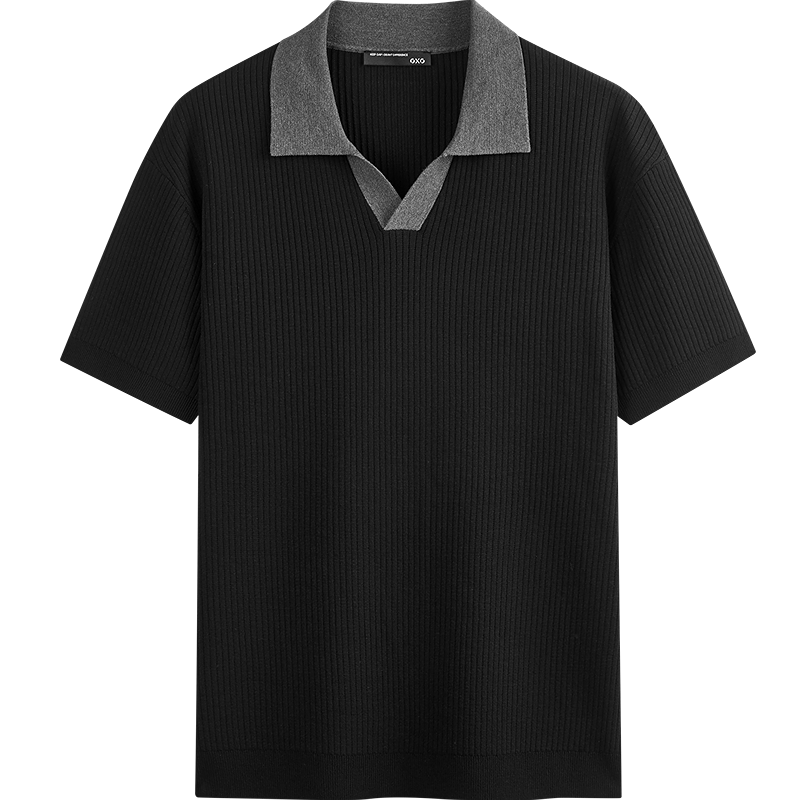 GXG Men's Micro-Structured Seagull Collar Knit Short Sleeve Polo Shirt Commuter Casual 2026 Summer New Arrival