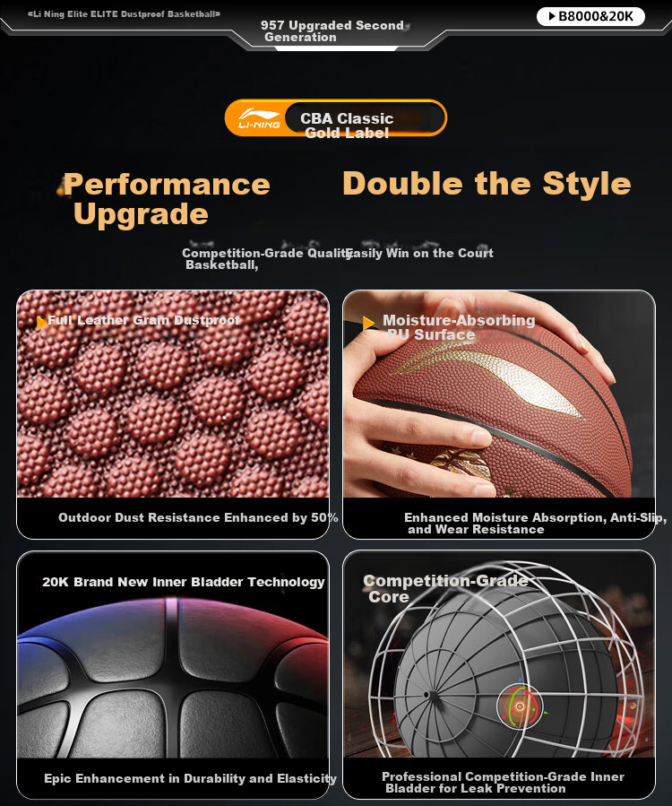 Li-Ning 957 II CBA Classic Gold Label Basketball Adult Outdoor Wear-Resistant Dustproof Professional Game Ball Gift 4