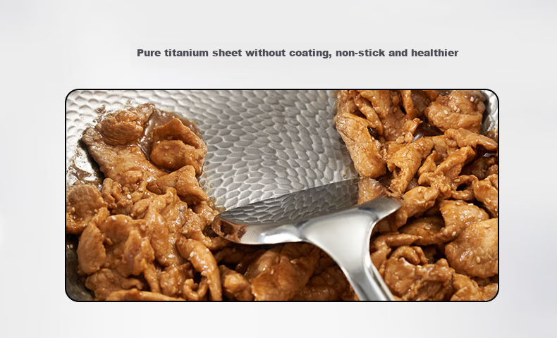 Robam Titanium Frying Pan Pure Titanium Non-Stick Coating-Free Wok Hammered Texture Low Oil Smoke Pan Compatible with Gas and Induction Cookers 32cm 11