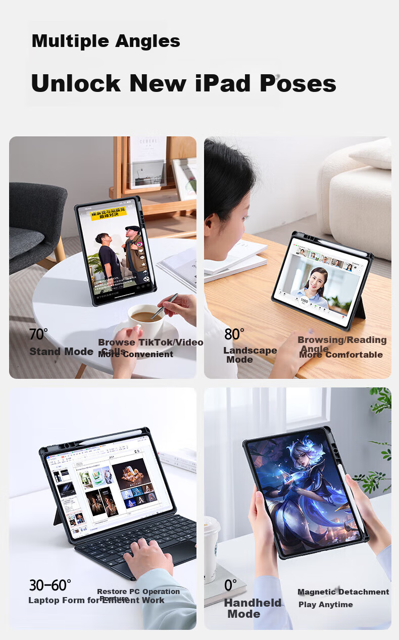 Shanmo Magnetic Detachable Silicone Case with Pen Slot for Huawei MatePad Pro 12.2-inch 2024/2025 Model Split Keyboard Cover White 8