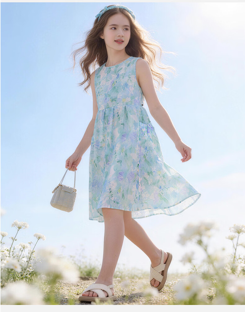 Disney Girls Summer Dress New Cotton Princess Dress for Older Children and Teens 1A141 Monet Purple 170 3