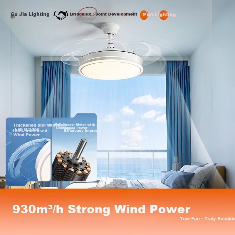 Kuka Invisible Ceiling Fan Light for Living Room and Dining Room Silent Fan Lamp with Rod - Three Colors [Installation Included]