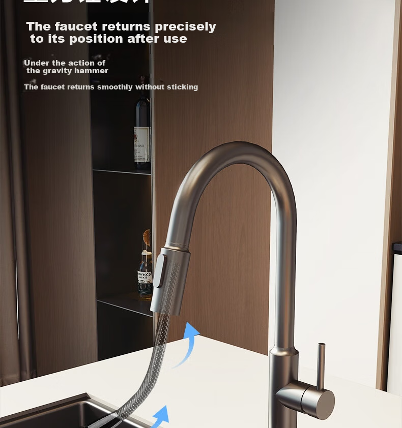 MOEN Gunmetal Kitchen Faucet Pull-Out Rotatable Multi-Function Splash-Proof 13350 6