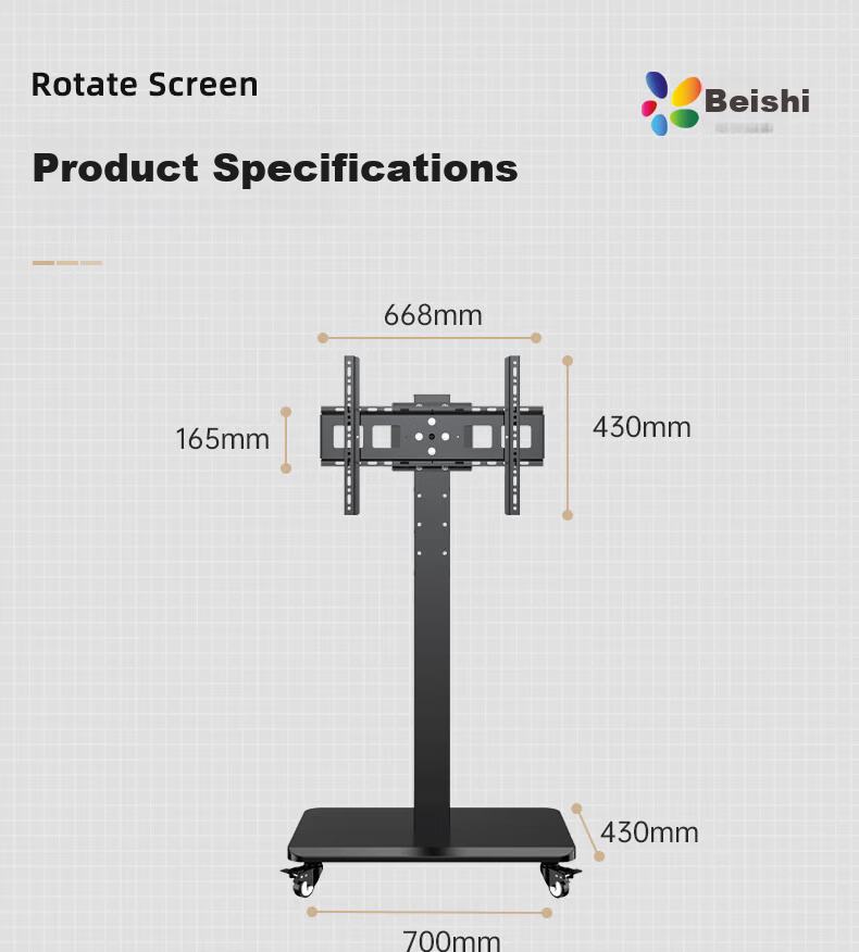Beishi Mobile TV Floor Stand 26-55 Inch LCD Monitor TV Cart with 90-Degree Rotation for Landscape and Portrait, Video Conference, Live Streaming, and Screen Casting 17