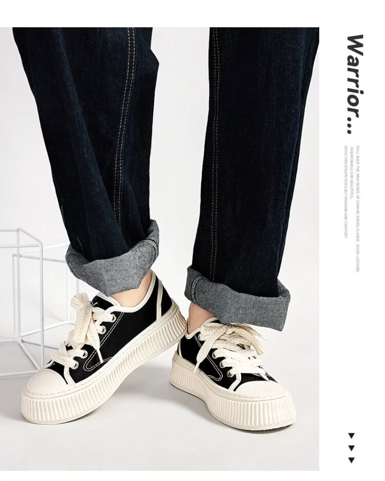 Warrior Women's Canvas Shoes 2026 Summer New Breathable Thick Sole Casual Sneakers 1834 Black Beige Size 39 14