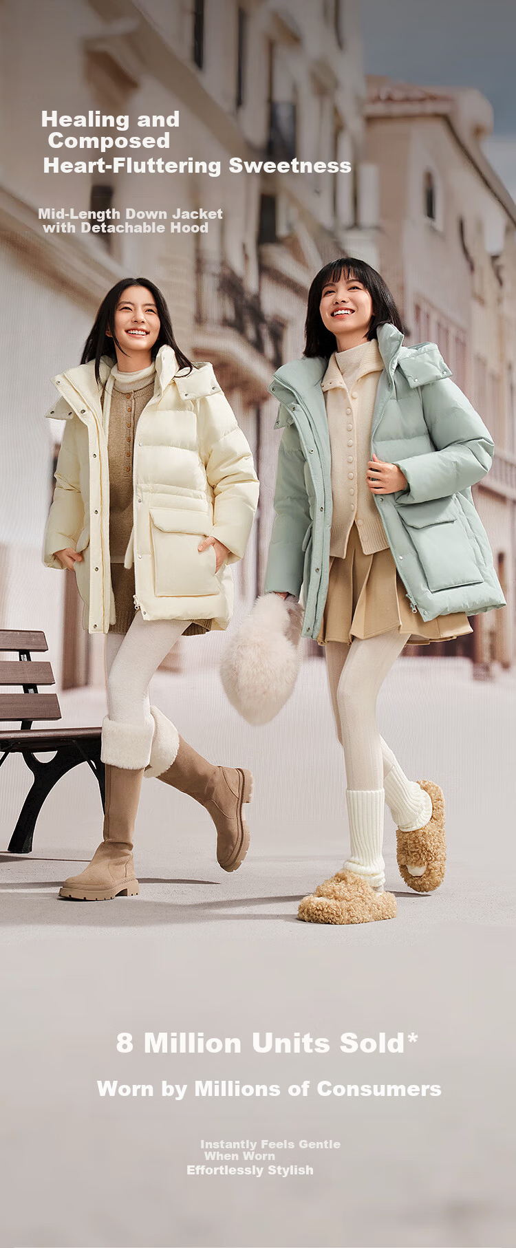 BOSIDENG Women's Off-Season 90% Down Thickened Detachable Hood Slim Fit Mid-Length Casual Versatile Jacket Winter 2