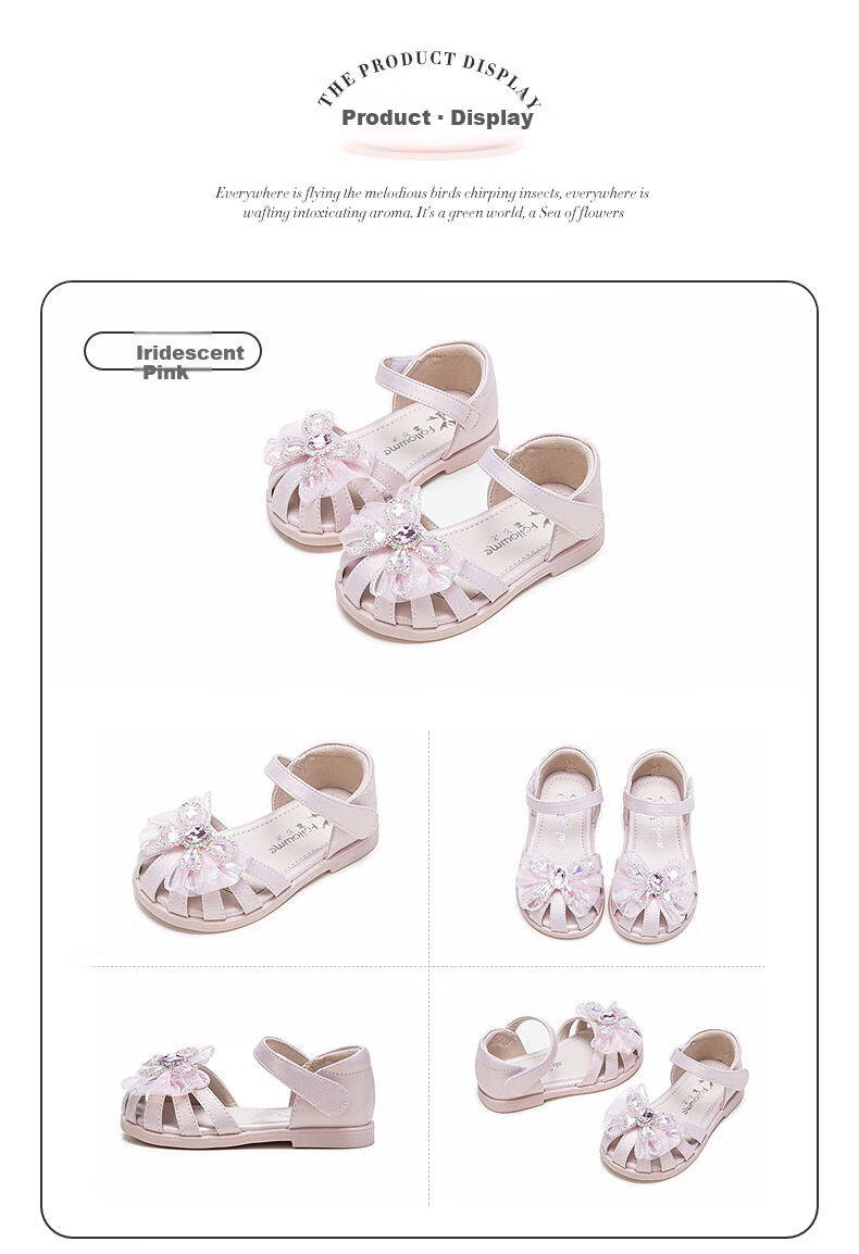 Fulromy Girls Toddler Walking Shoes Summer Sweet Bow Princess Sandals Baby Soft Sole Crystal Shoes Iridescent Pink Size 22 8