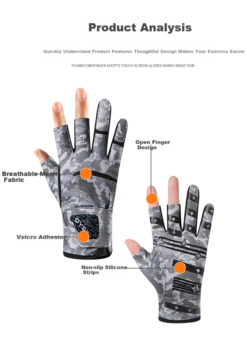 Jian Cai Fishing Gloves Men Outdoor Lure Fishing Cycling Three-Finger Stretchy Sun Protection Non-Slip Wear-Resistant Breathable 8