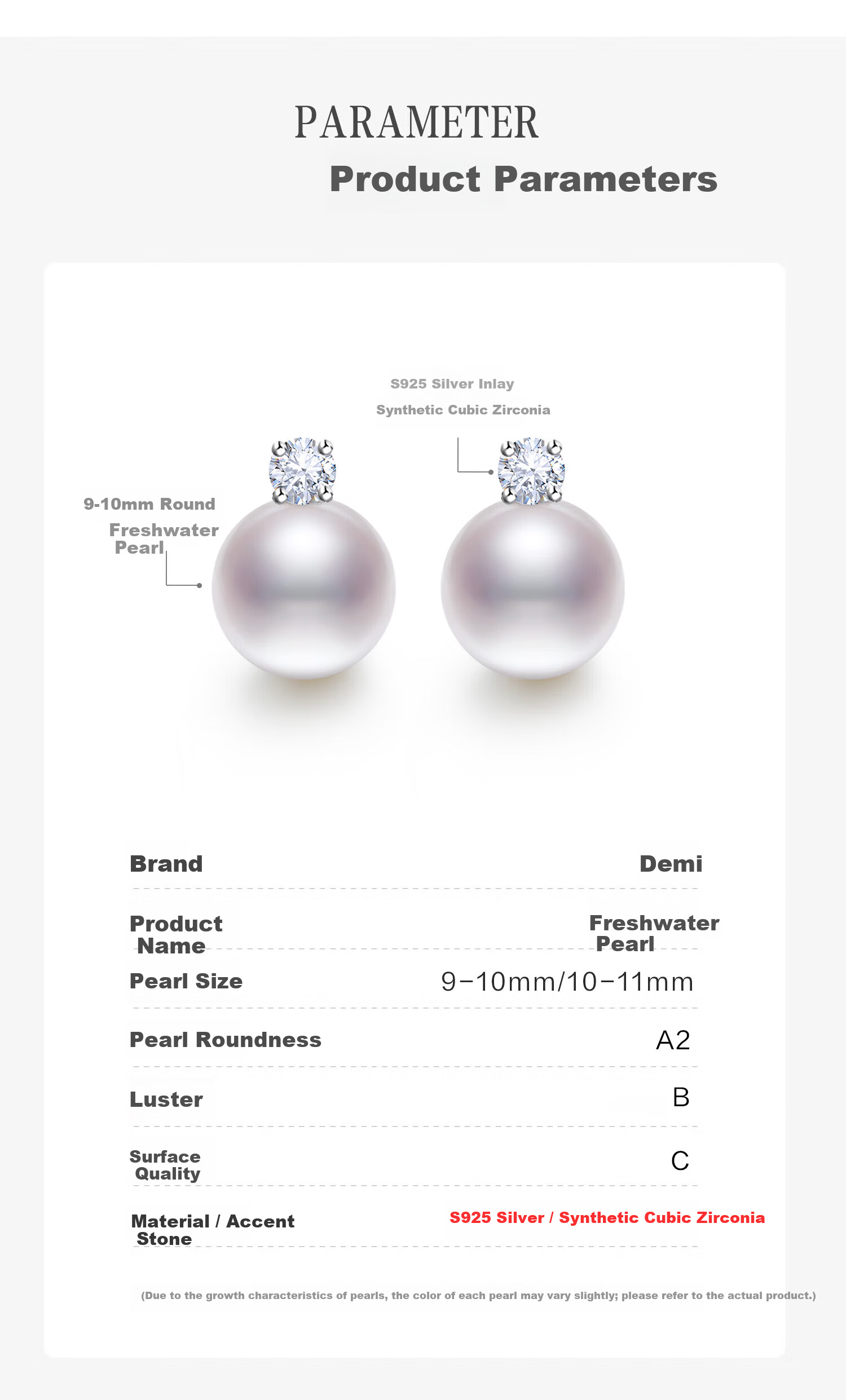 Daimi S925 Silver 10-11mm Round Freshwater Pearl Stud Earrings Princess Style Mother's Day Gift for Girlfriend Wife 6