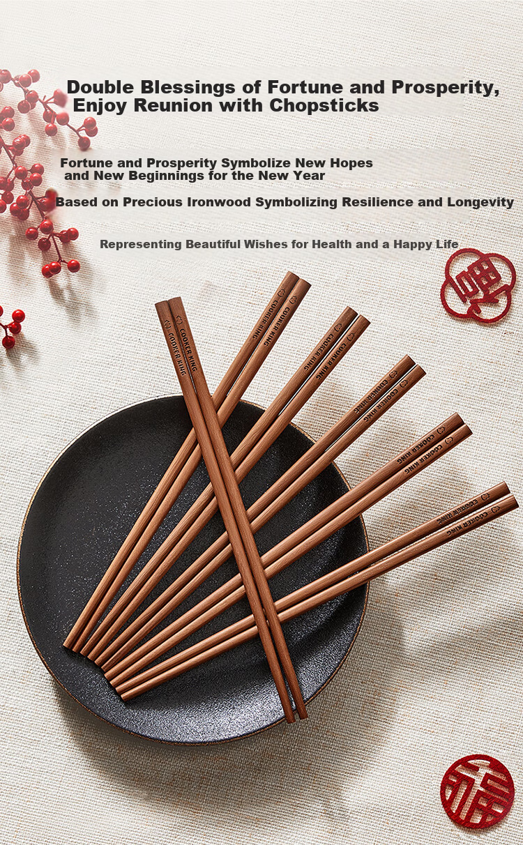 COOKER KING Chicken Wing Wood Chopsticks, Unvarnished And Unwaxed High-Quality Wooden Chopsticks, 5 Pairs Family Set, Fast Solid Wood Round Chopsticks 3