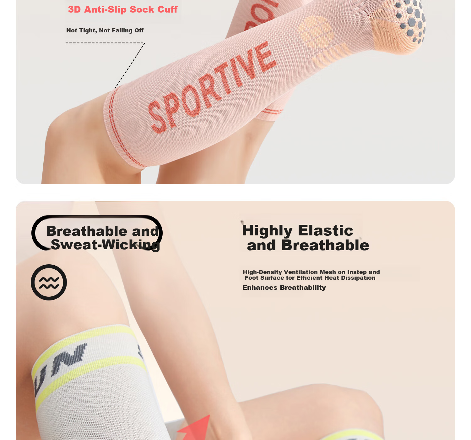 Yottoy Pressure Socks Calf Sleeves Non-Slip Running Sports Compression Socks Professional Women's Long Yoga Socks Bone Porcelain White 5