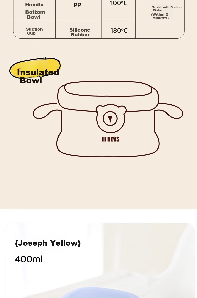 NEVS Square Baby Water-Filled Insulated Bowl Children's Tableware Suction Feeding Bowl Drop-Resistant Constant Temperature Bowl - Joseph Yellow Lunch Box 16