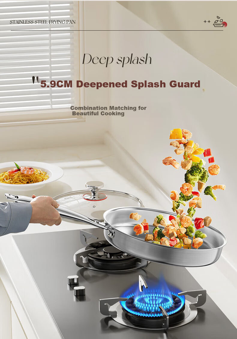 Shuangqi Non-Stick Frying Pan 0 Coating 316L Steel Induction Gas Universal 28cm 7