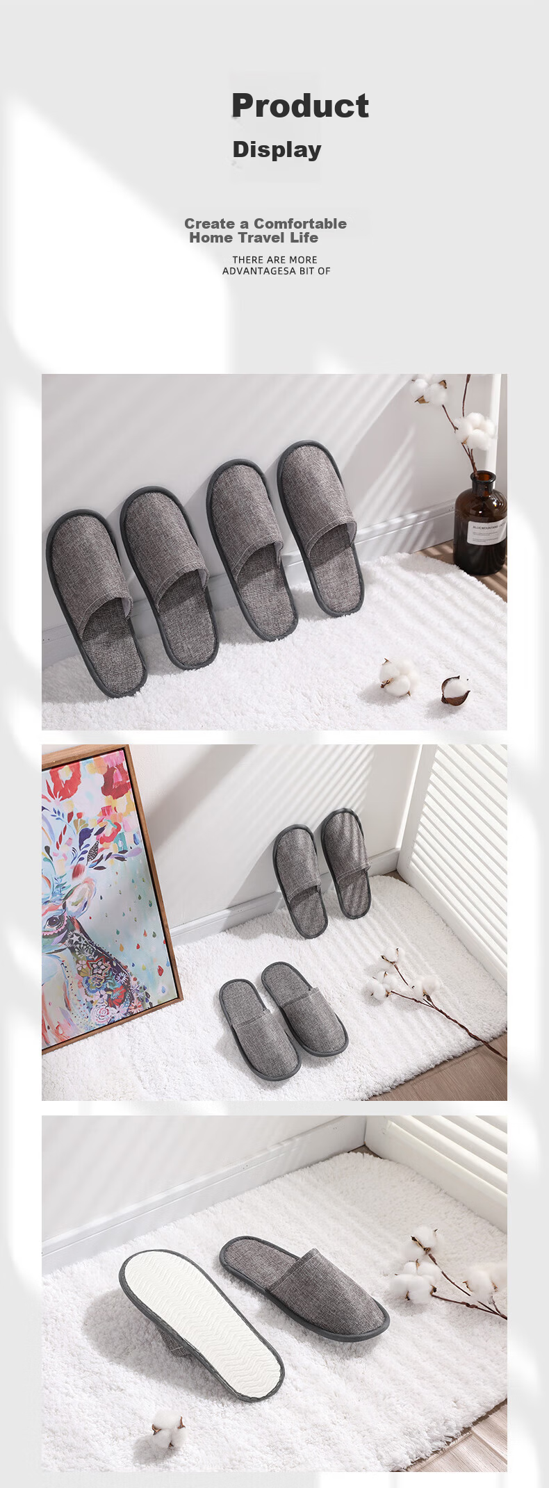 BWNK Disposable Slippers Lightweight Hotel Guesthouse Bathroom Supplies Non-Slip Breathable Toe Protector Slippers [Gray 10 Pairs] 2