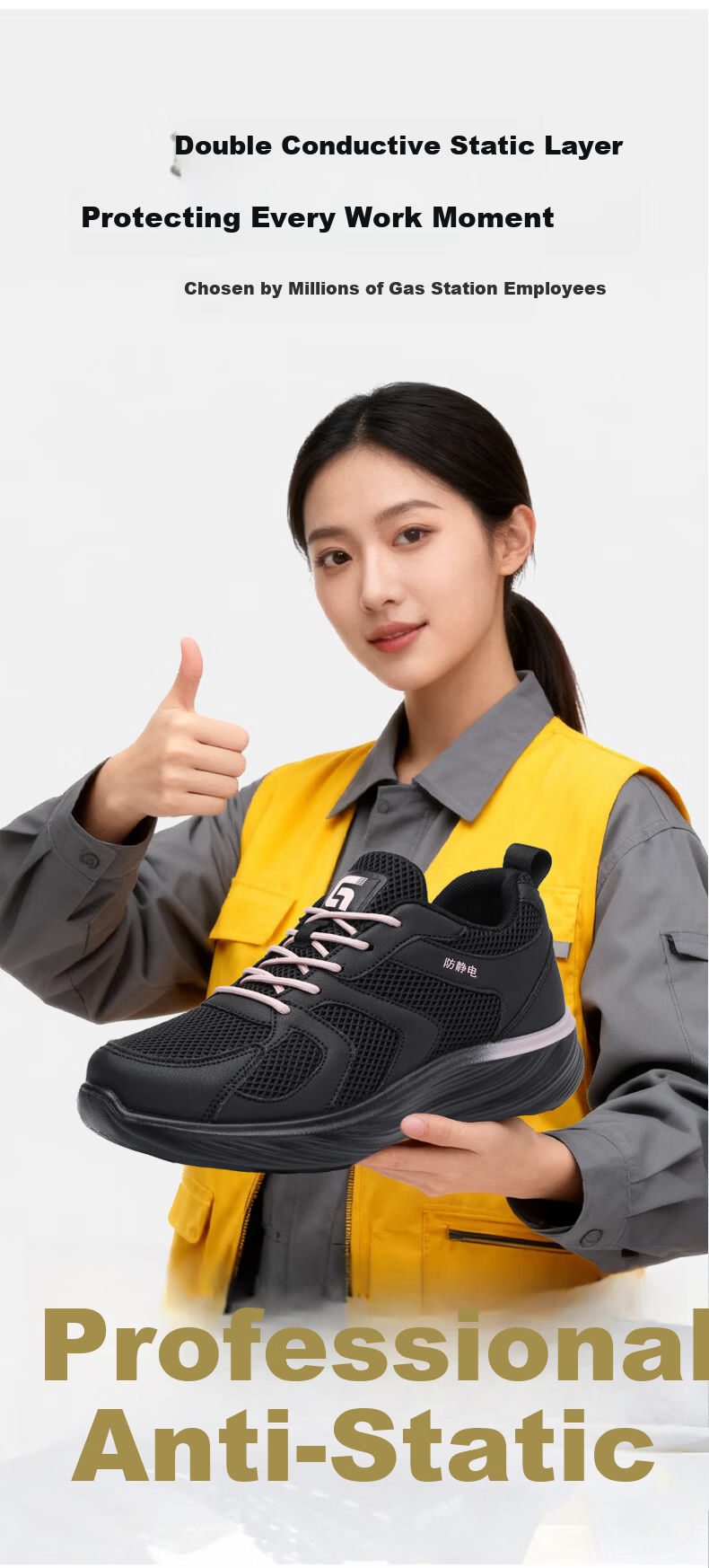 Junbu Women's Anti-Static Shoes Summer Breathable Soft Sole Comfortable Work Shoes for Gas Station Petroleum Petrochemical 6013BA Size 38 3