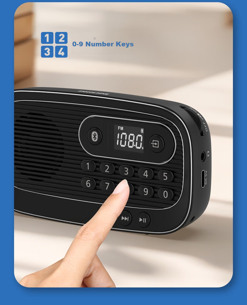 PHILIPS Portable Multifunction Radio Bluetooth Speaker FM Radio TF Card Player Elderly Dedicated New Outdoor Companion Rechargeable Digital Semiconductor TAR1100 9