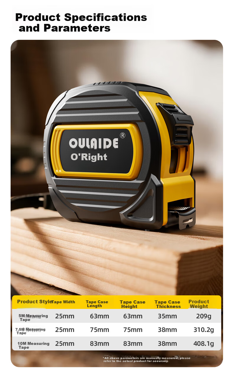 Oulaide Fully Rubber-Coated Steel Tape Measure, Thickened Household Measuring Tape, Meter Ruler, Box Ruler, High-Precision Ruler, National Standard II Grade Precisio 13