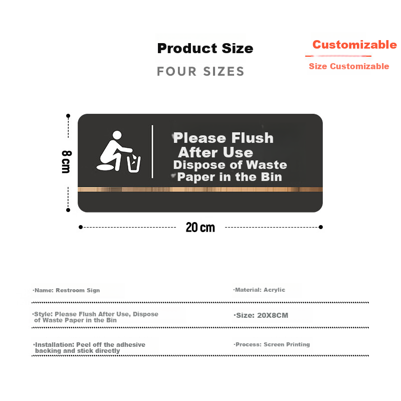 Aimohui Restroom Public Toilet Shopping Mall Sign, Self-Adhesive, Please Flush After Using, Garbage into Trash Can, 20*8cm