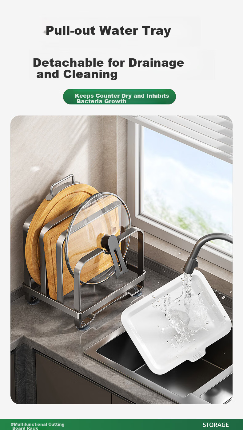 Century Zhenghe Kitchen Multifunctional Storage Rack Pot Lid Holder No-Drill Countertop Cutting Board Draining Organizer Rack 6