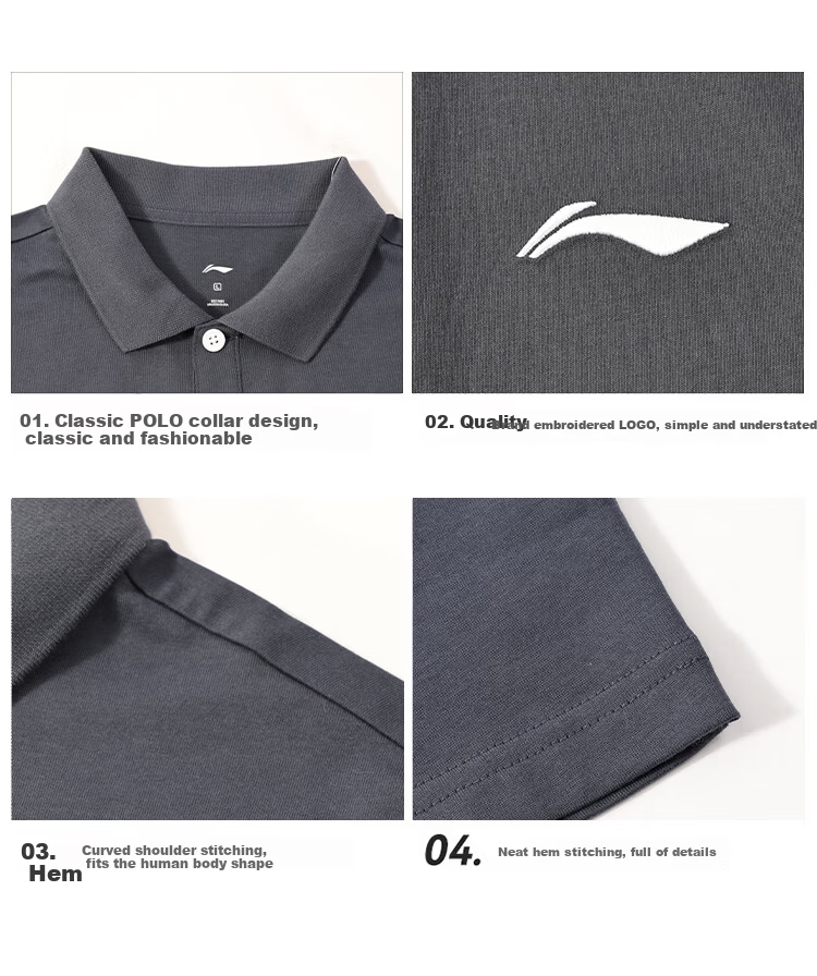 LI-NING Men's Short Sleeve Polo Shirt 2026 Summer New Pure Cotton Business Casual Sports T-Shirt with Collar 10
