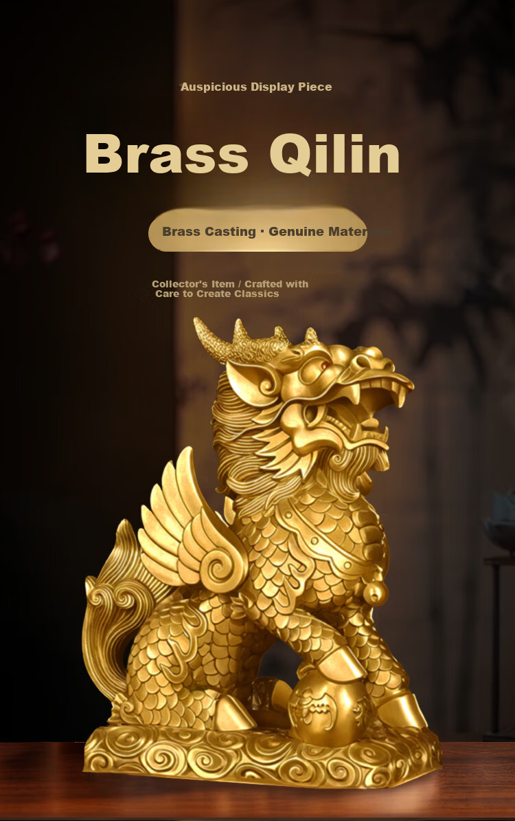 Bin Yue Copper Qilin Figurines Feng Shui Male and Female Pair Brass Qilin with Yellow Crystal Treasure Bowl Housewarming Living Room Entrance Decoration 2