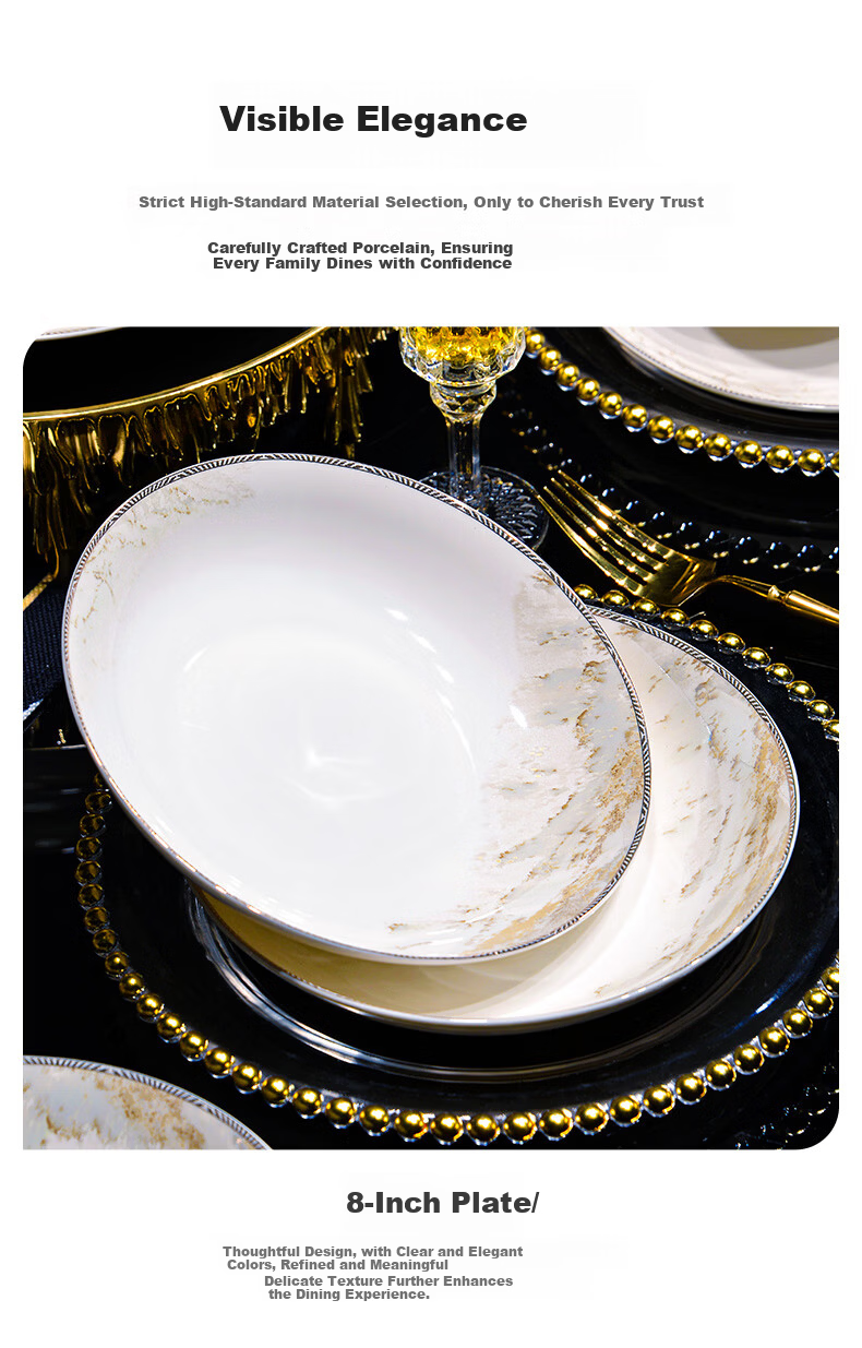 DISHWEER Ceramic Dinner Plates Set of 4, 8-Inch Household Plates for Cold Dishes, Soup, and Main Courses, Large Landscape Design 5