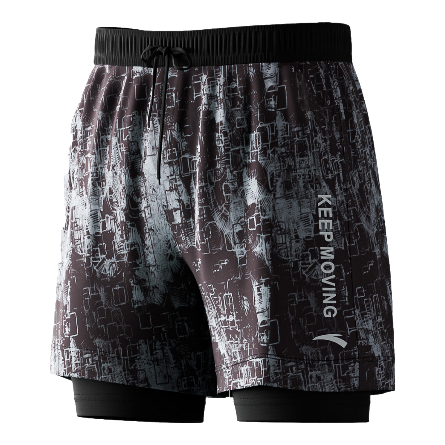 ANTA Men's Swimming Trunks Five-Point Double-Layer Anti-Embarrassment Professional Training Loose Quick-Dry Beach Hot Spring Swim Shorts Black Gray 3XL