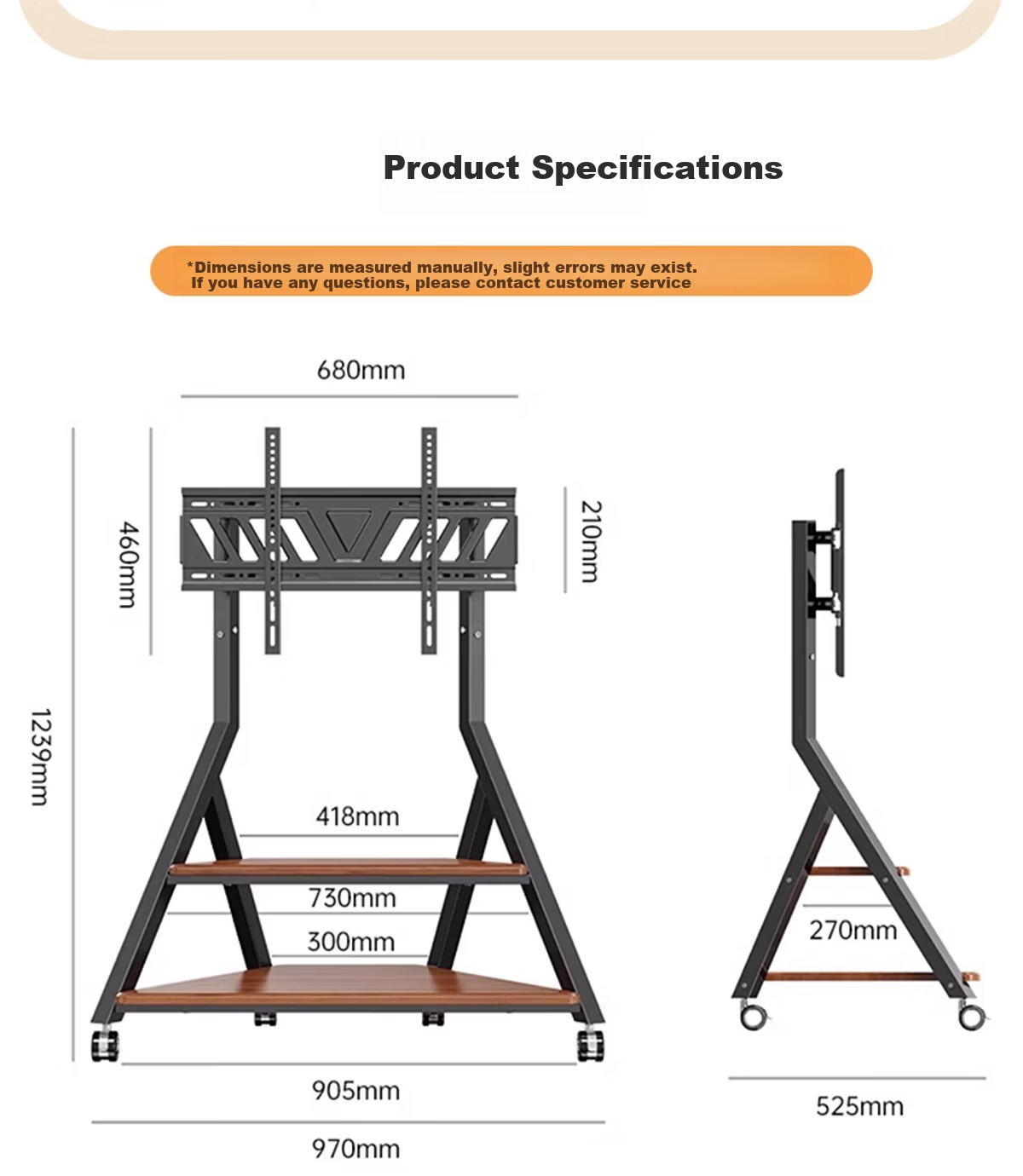 CABTE 55-86 Inch TV Art Mobile Stand Floor TV Cart Multi-Brand Universal TV Mount Mobile TV Cabinet Rack 15
