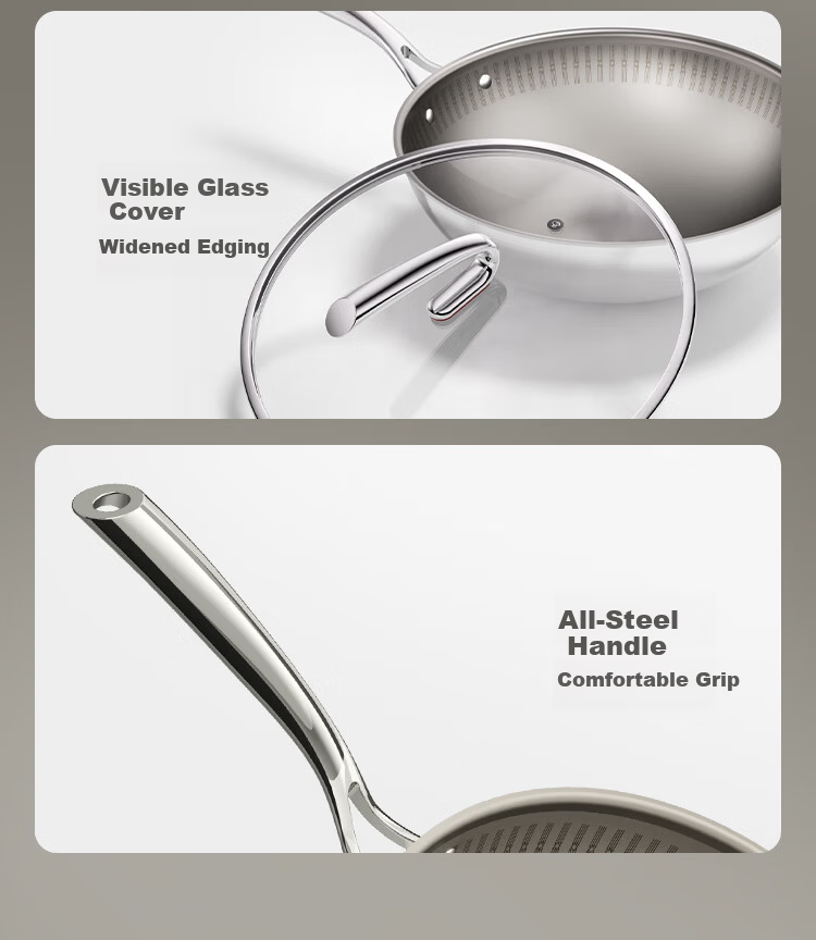 JD Original Titanium Woven Pure Titanium Wok Pro, Household Non-Coated Stir-Fry Flat Bottom Pan, Compatible with Induction And Gas Stoves, 32cm 10