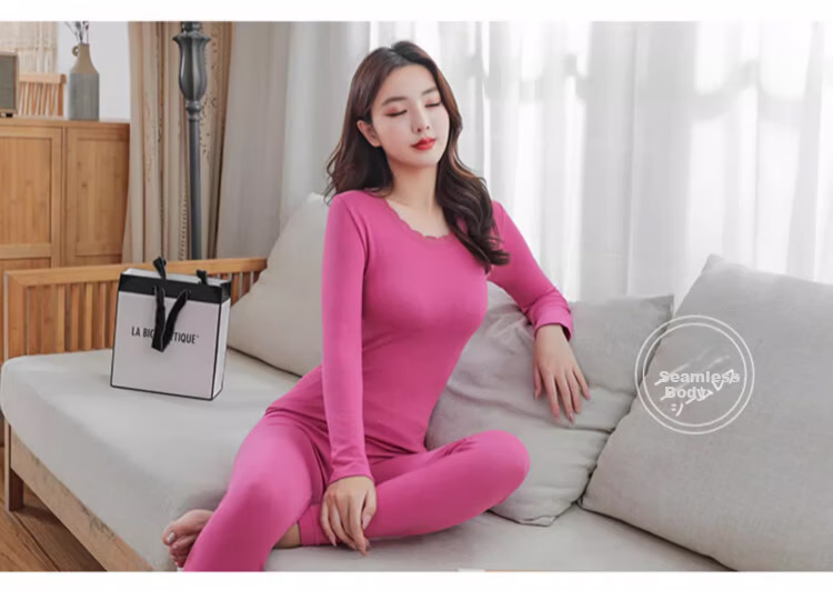 Langsha Women's Autumn Winter Thermal Underwear Set Antibacterial Velvet Seamless Heat Retaining Body Shaping Base Layer Shirt 19