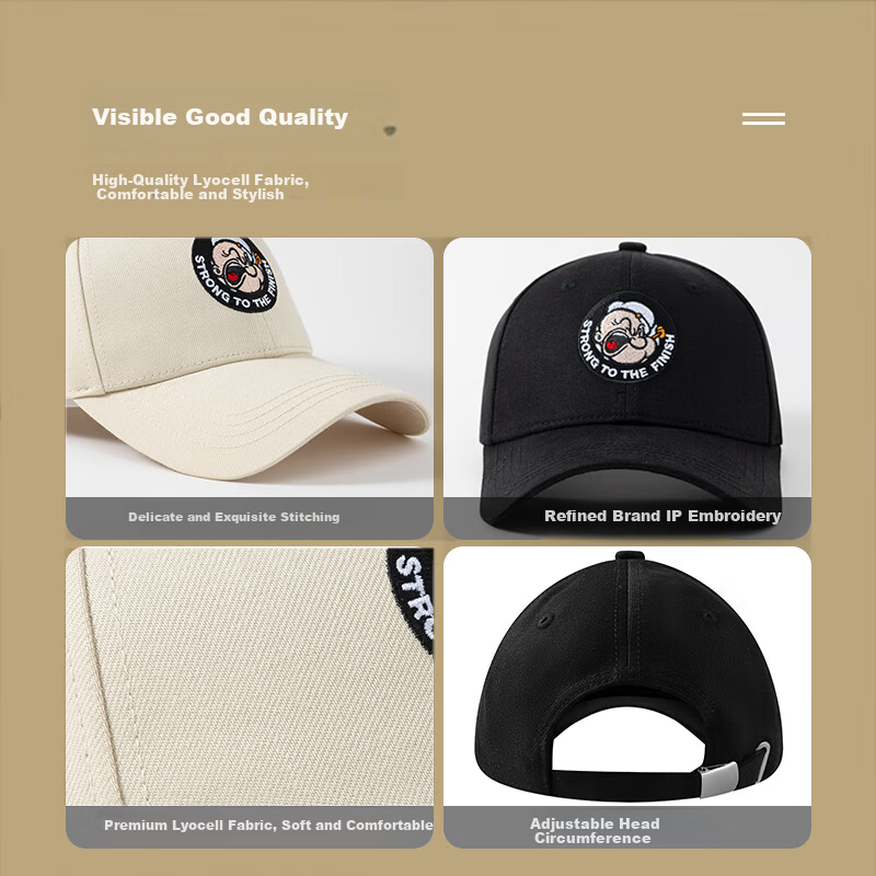 Popeye Vintage Hard Top Embroidered Baseball Cap Unisex Adjustable Duckbill Sun Hat Large Head Size Trendy Face Slimming Hat 2