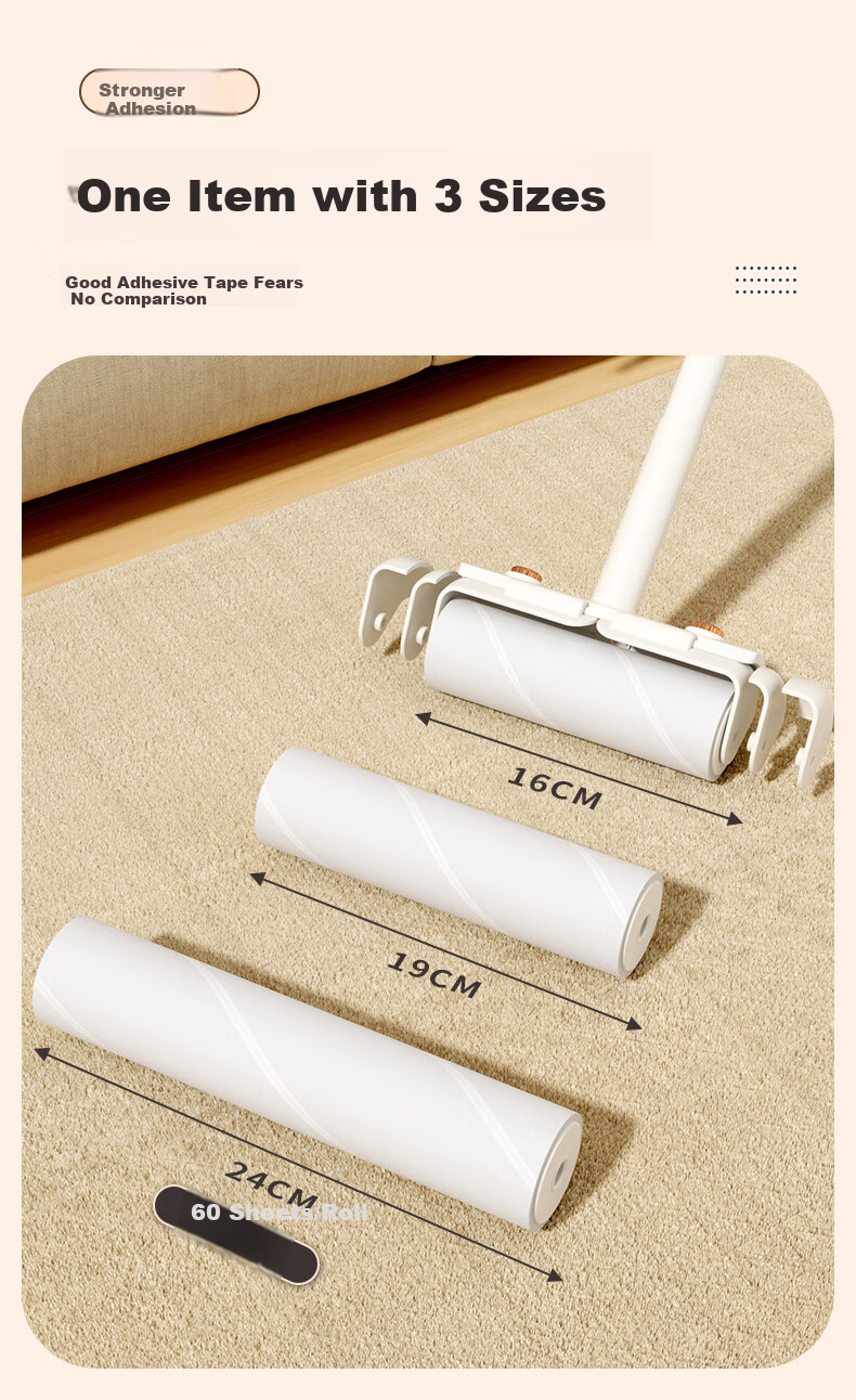 Xiangjiamei Lint Roller, 16cm, 5 Rolls, Long Handle, for Removing Lint from Clothes, Can Tear Off Rolls of Paper, Hair Cleaning, Replacement Pack 9