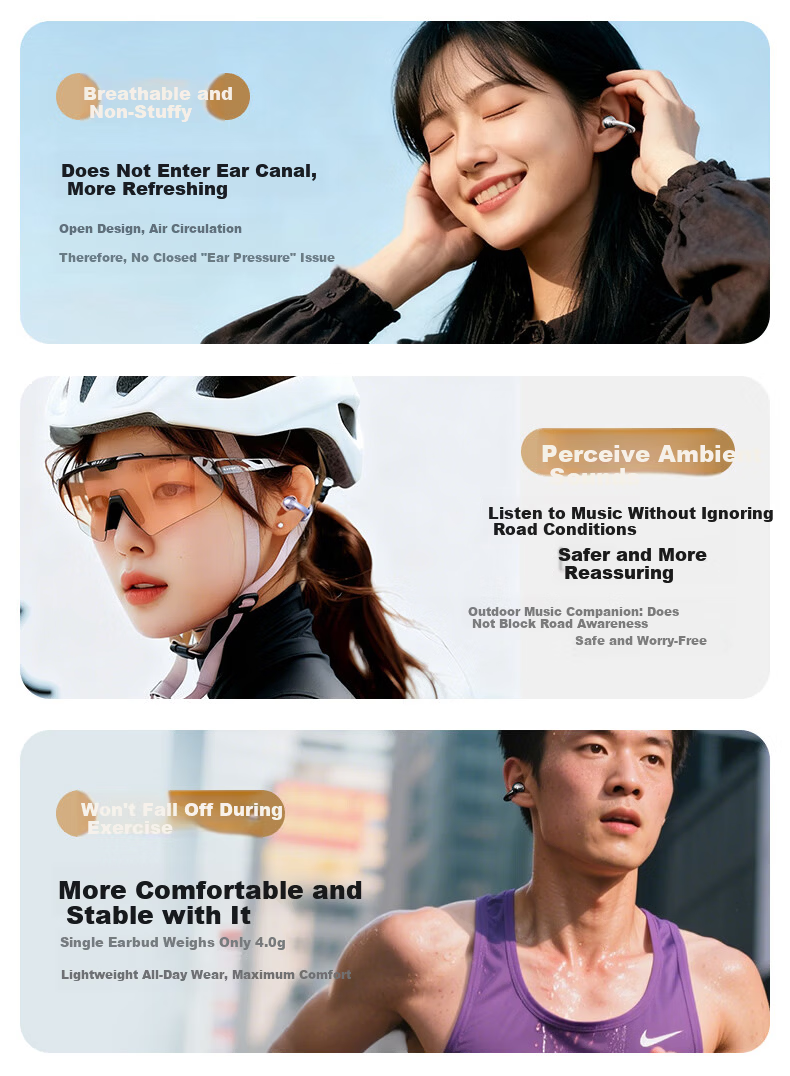 Aigo True Wireless Bluetooth 6.0 Open-Ear Clip-On Bone Conduction Sports Running Headphones for Kids CJ179 Rice Color 10