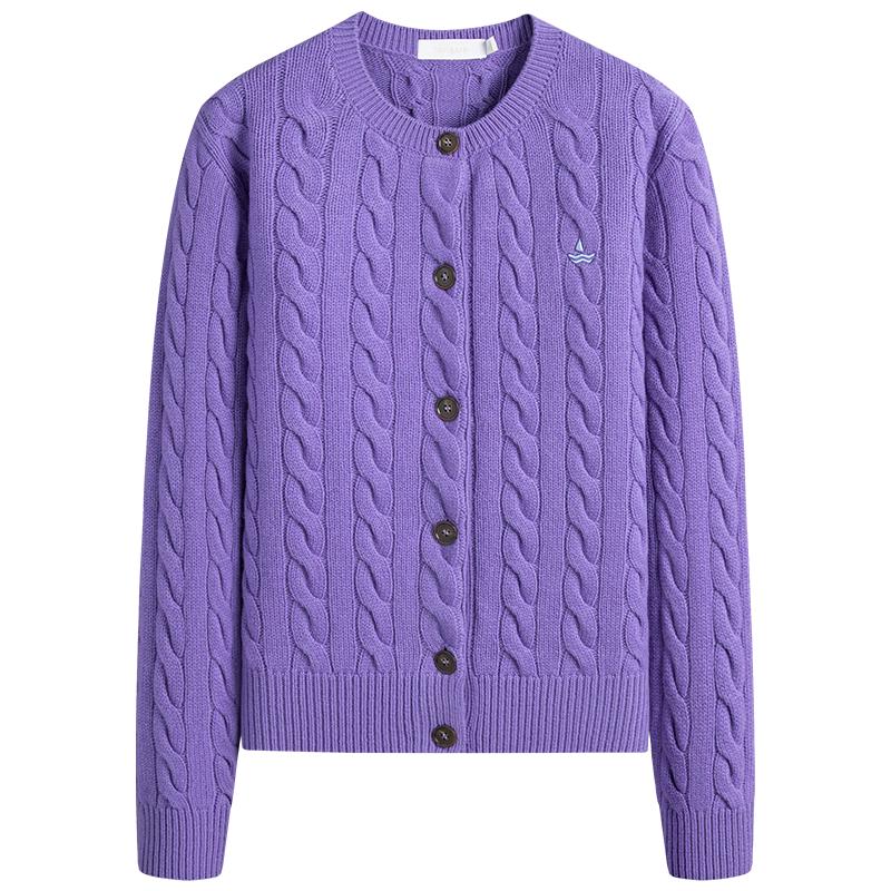 Navy Sail Italy Women's Full Wool Cable Knit Cardigan Sweater Jacket 2334094512 Purple M